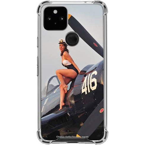 1940s Navy Pin-Up Girl On Corsair Fighter Plane Google Pixel 5a 5G Clear Case